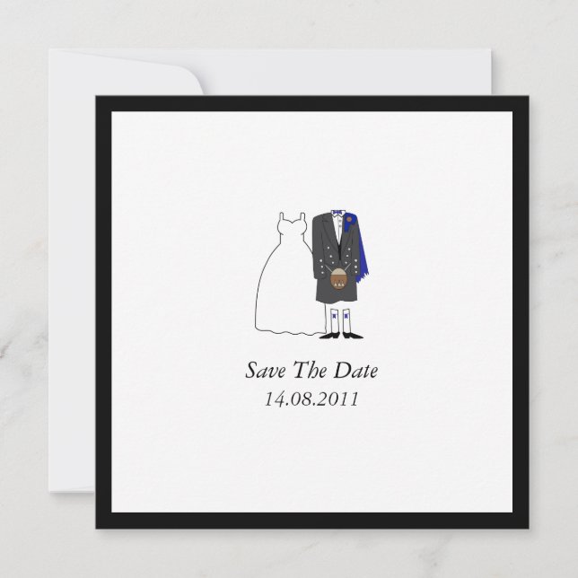 Reserva La Fecha Escocés Kilt Bride & Groom Blue Save the Date (Anverso)
