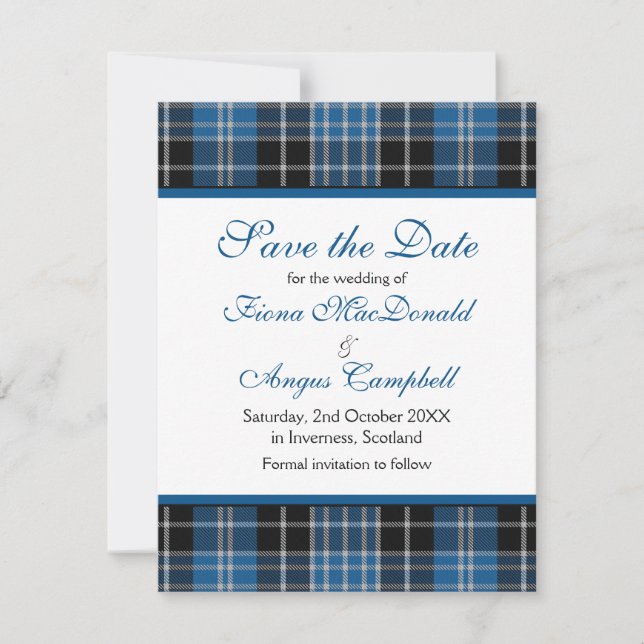 Reserva La Fecha Escocesa Clark Tartan Wedding Save the Date Card (Anverso)