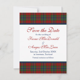 Reserva La Fecha Escocia MacLean Tartan Wedding Save the Date Card