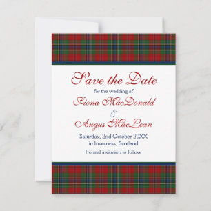 Reserva La Fecha Escocia MacLean Tartan Wedding Save the Date Card