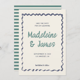 Reserva La Fecha Escritura a mano Boda retro de marco ondulado Past