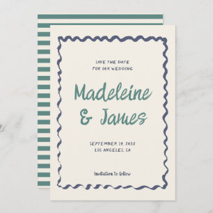 Reserva La Fecha Escritura a mano Boda retro de marco ondulado Past