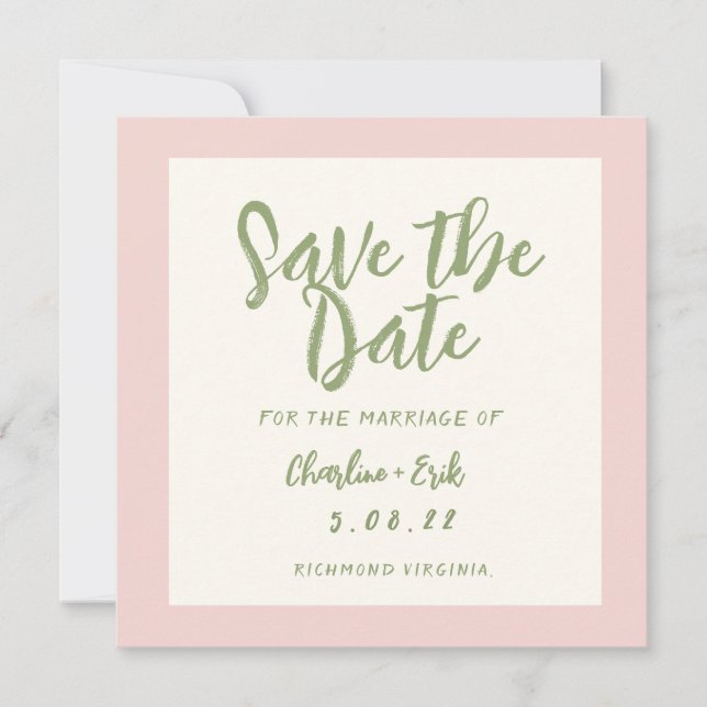 Reserva La Fecha Escritura a mano pastel Retro Boda Save The Date (Anverso)