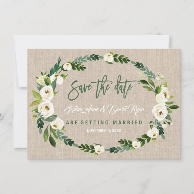 Reserva La Fecha Escritura De Manera Floral Blanca De Acuarela Guar (Anverso)