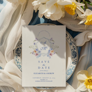 Reserva La Fecha Escudo azul turbio Boda floral