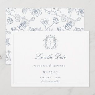 Reserva La Fecha Escudo azul turbio Boda monograma