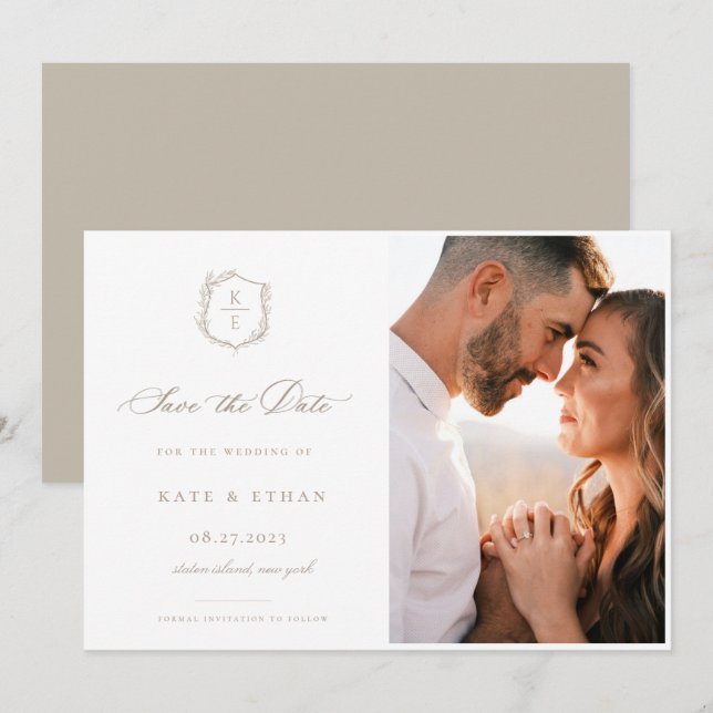 Reserva La Fecha Escudo botánico Monograma Boda Foto (Anverso / Reverso)