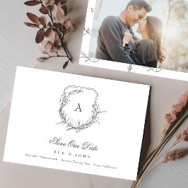 Reserva La Fecha escudo clásico de monograma floral botánico