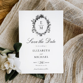 Reserva La Fecha Escudo de cosecha Monograma Boda formal botánico