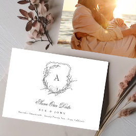 Reserva La Fecha escudo de monograma floral botánico clásico