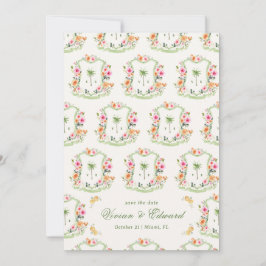 Reserva La Fecha Escudo de palmeras Monograma Boho de verano Boho B