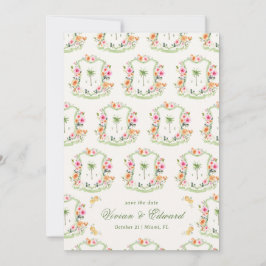 Reserva La Fecha Escudo de palmeras Monograma Boho de verano Boho B