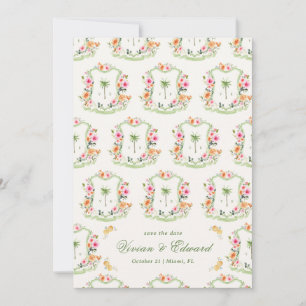 Reserva La Fecha Escudo de palmeras Monograma Boho de verano Boho B