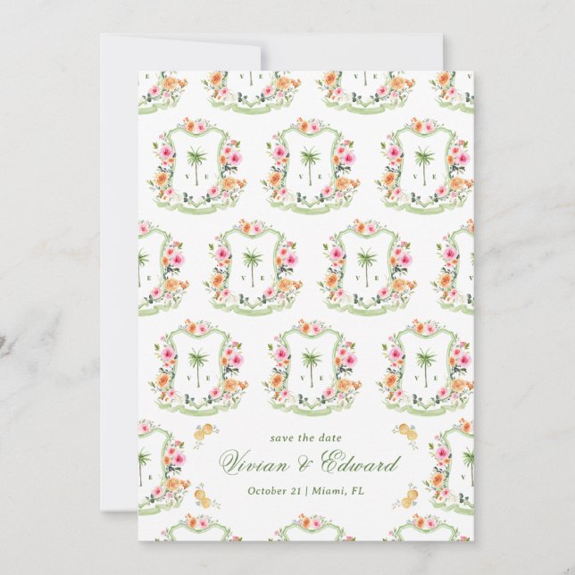 Reserva La Fecha Escudo de palmeras Monograma Boho de verano Boho B (Anverso)