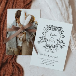 Reserva La Fecha Escudo dibujado a mano con Cherubs y tu foto