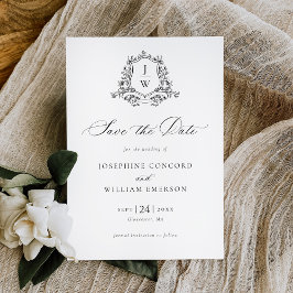 Reserva La Fecha Escudo Monograma tradicional Boda Floral Elegante