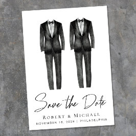 Reserva La Fecha Esmoquin acuarela para boda gay elegante