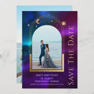 Reserva La Fecha Espacio de estrellas de luna de sol Verde azulado 