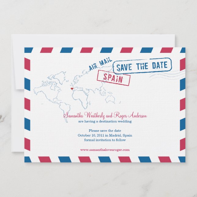 Reserva La Fecha España Air Mail Wedding Salva la fecha (Anverso)