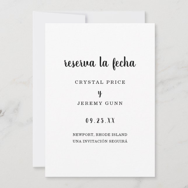 Reserva la fecha Español blanco y negro simple (Anverso)