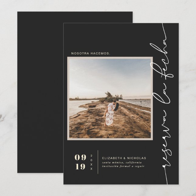 Reserva La Fecha Español Boho Desierto Moderno | Foto Cuadrada (Anverso / Reverso)
