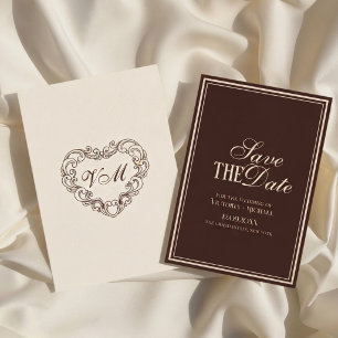 Reserva La Fecha Espresso marrón crema viejo dinero Boda elegante
