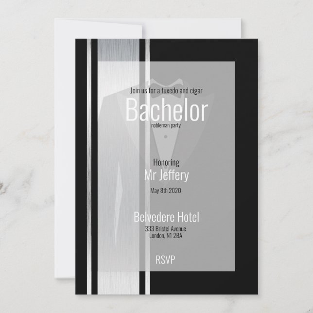 Reserva La Fecha Esta fiesta de soltero de noble blanco y negro (Anverso)