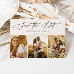 Reserva La Fecha Estilo de escritura moderna 3-Photo Multi Beige<br><div class="desc">Este elegante juego de fechas incluye 3 fotos con un elegante guión moderno de caligrafía. Añadir detalles adicionales a la parte posterior.</div>