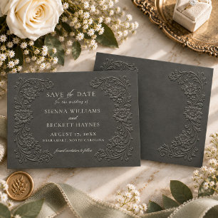 Reserva La Fecha Estilo floral elegante con relieve en carbón