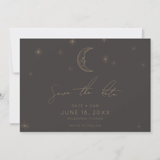 Reserva La Fecha Estrella y Luna Celestial Save the Date con Foto (Anverso)