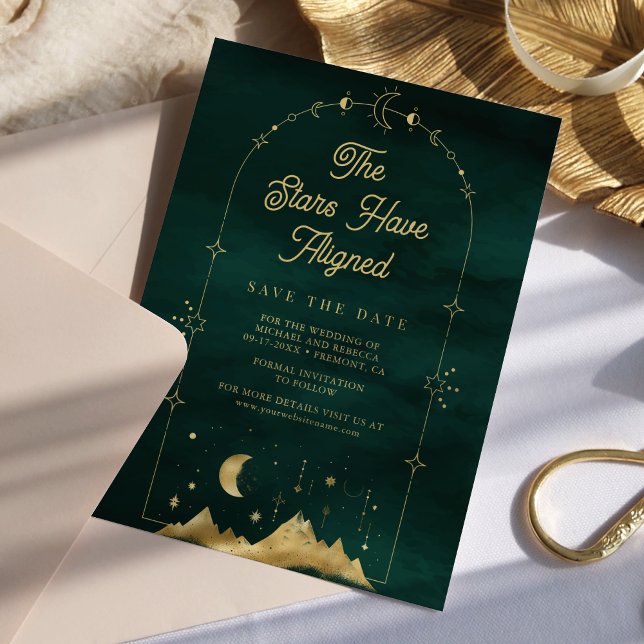 Reserva La Fecha Estrellas Celestiales Oro Esmeralda Luna Creciente (Subido por el creador)
