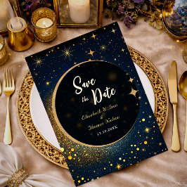 Reserva La Fecha Estrellas Luna celeste Halo azul medianoche boda