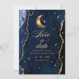 Reserva La Fecha Estrellas y Luna Azul Quinceañera Celestial