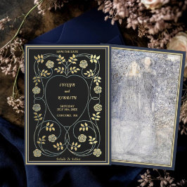 Reserva La Fecha Ethereal Navy & Gold Vintage Art Nouveau Wedding