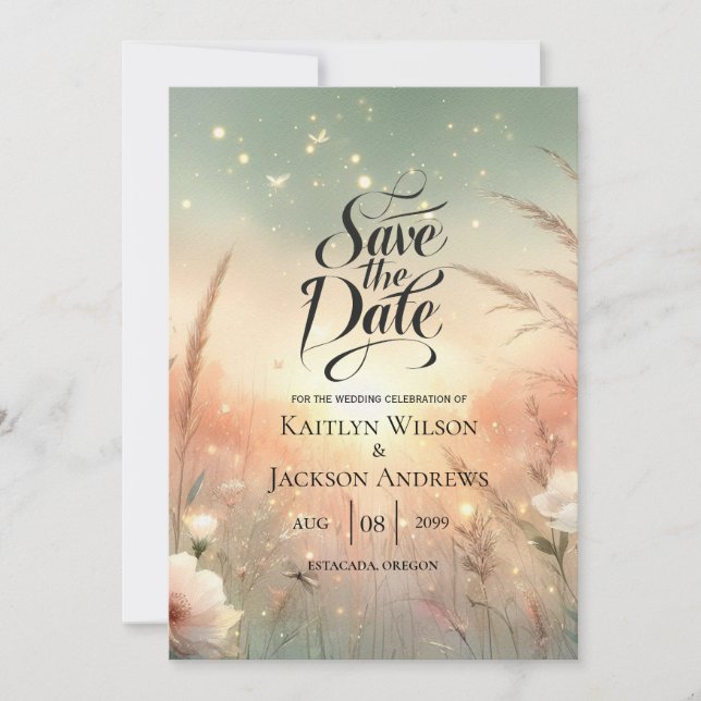 Reserva La Fecha Ethereal Pastel Wildflower Field Wedding (Anverso)