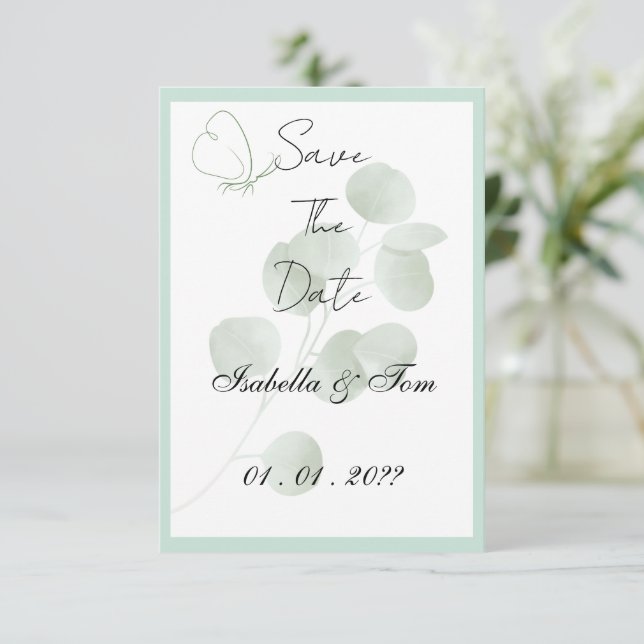 Reserva La Fecha Eucalipto Personalizado | Boda Botánica Boho (Anverso de pie)
