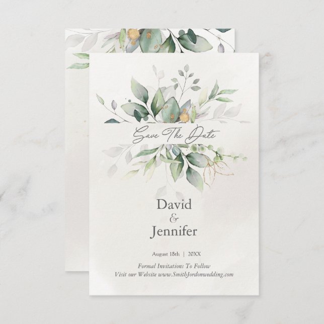 Reserva La Fecha Eucalipto verde dorado (Anverso / Reverso)