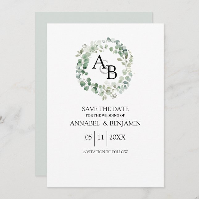 Reserva La Fecha Eucalyptus acuarela Boda (Anverso / Reverso)