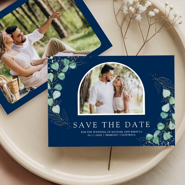Reserva La Fecha Eucalyptus Arch Photo Navy Blue Wedding (Subido por el creador)