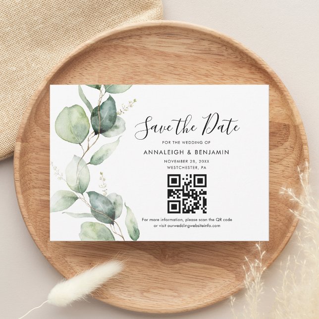 Reserva La Fecha Eucalyptus Código QR Boda Botánica Guardar La Fech (Eucalyptus QR Code Botanical Wedding Save The Date)