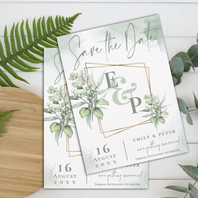 Reserva La Fecha Eucalyptus deja Boda de la vegetación del marco do (Subido por el creador)