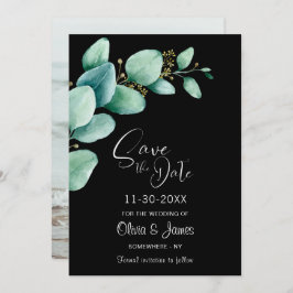 Reserva La Fecha Eucalyptus deja una foto Personalizado Boda negro