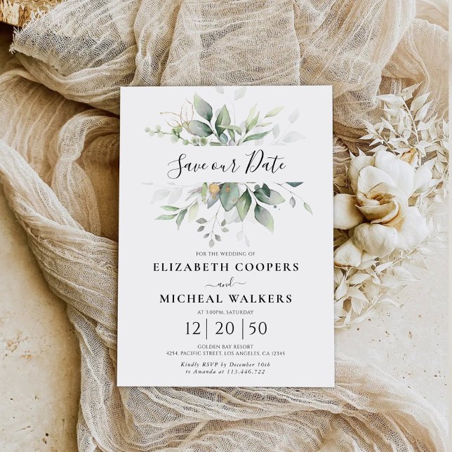 Reserva La Fecha Eucalyptus Gold Floral Greeneration Ahorra Nuestra (Subido por el creador)