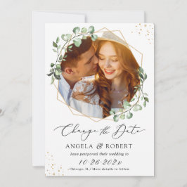 Reserva La Fecha Eucalyptus Gold Geometric Change the Date Card