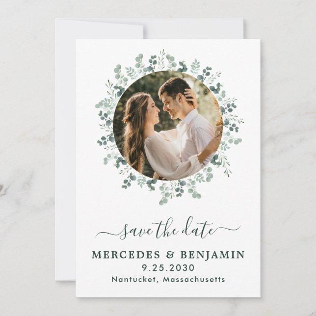 Reserva La Fecha Eucalyptus Greenery Boda de código QR de fotografí (Anverso)