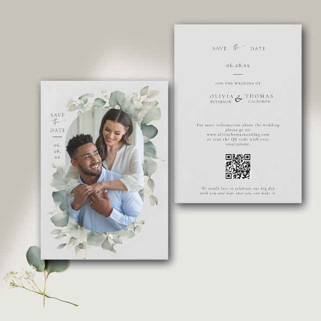 Reserva La Fecha Eucalyptus Greenery Dreamy Modern Photo Boda (modern minimalist simple wedding save the date typography calligraphy eucalyptus greenery frame chic)