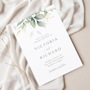 Reserva La Fecha Eucalyptus Greenery Gold deja una elegante boda