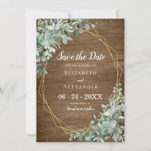 Reserva La Fecha Eucalyptus Greenery Rustic Wood Boda Geométrico