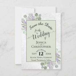 Reserva La Fecha Eucalyptus & Lavender Calligraphy Green Boda