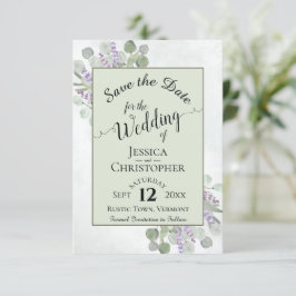 Reserva La Fecha Eucalyptus & Lavender Calligraphy Green Boda